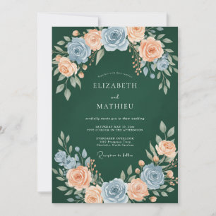 Convite Casamento Elegante Rosa Pêssego Verde Floresta