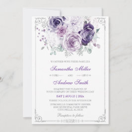 Convite Casamento Elegante Roxo e Prata