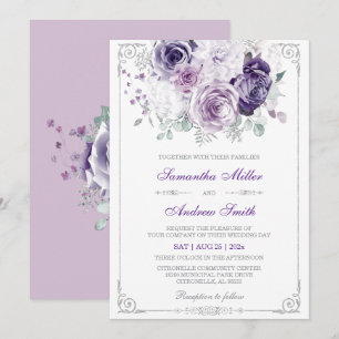 Convite Casamento Elegante Roxo e Prata
