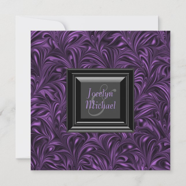 Convite Casamento Elegante Roxo e Preto (Frente)
