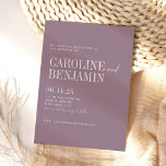 Convite Casamento Elegante Roxo Minimalista Tudo em Um<br><div class="desc">Convite para Casamento de Script Purple Dusty Elegante Clássico Minimalista com RSVP Online</div>