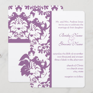 Convite Casamento Elegante Roxo Vitoriano Damask