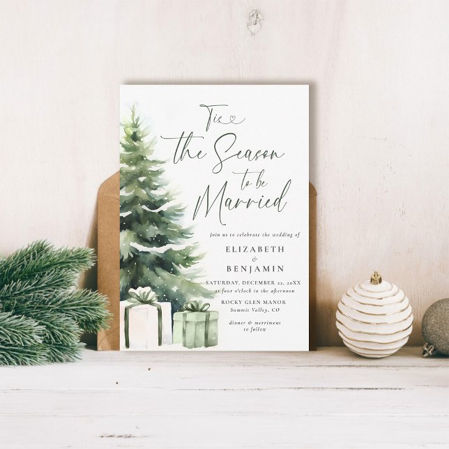 Convite Casamento Elegante Russo Da Árvore De Natal De Inv (christmas wedding invitation pine tree season to be married calligraphy modern rustic elegant)
