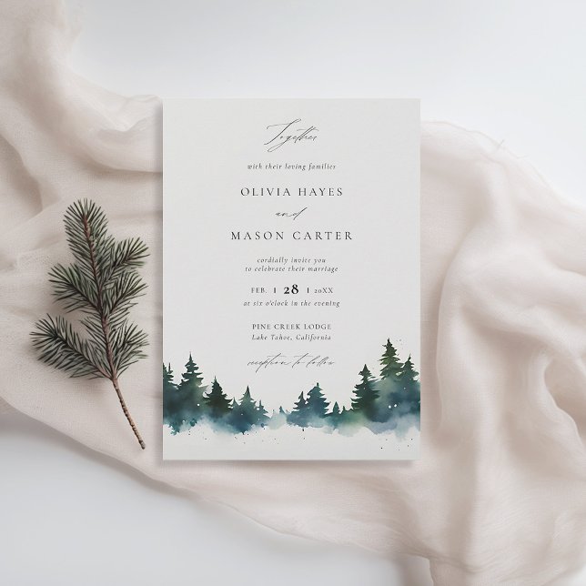 Convite Casamento Elegante Russo de Montanhas (winter wedding invitation christmas botanical modern sleek pine tree elegant contemporary rustic)