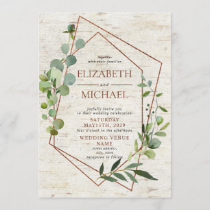 Convite Casamento Elegante Russo de Verde-Cobre