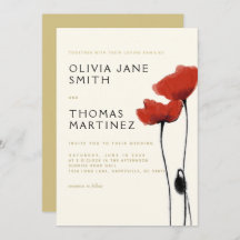 Casamento Elegante Russo Ecru Dourado Poppies Verm