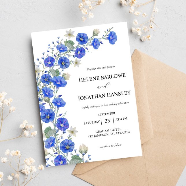 Convite Casamento Elegante Russo Moderno Azul E Branco (Blue And White Modern Rustic Elegant Wedding Invitation)