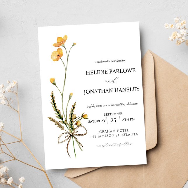 Convite Casamento Elegante Russo Moderno de Flores Selvage (Wildflower Botanical Modern Rustic Elegant Wedding Invitation)