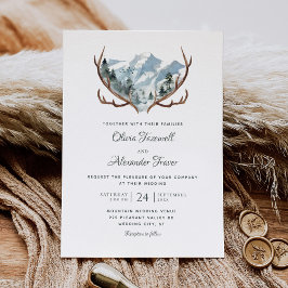 Convite Casamento Elegante Rustic Antlers Mountain