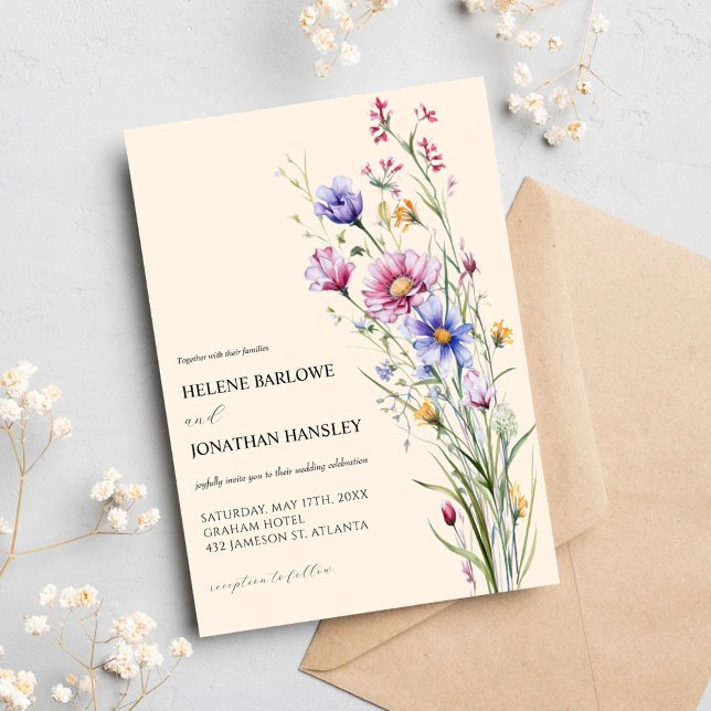 Convite Casamento Elegante Rustic Boho Boho (Whimsical Wildflowers Rustic Boho Elegant Wedding Invitation)