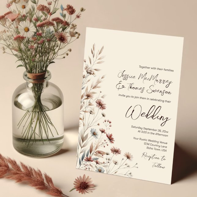 Convite Casamento Elegante Rustic Boho Chic Wildflower (Criador carregado)