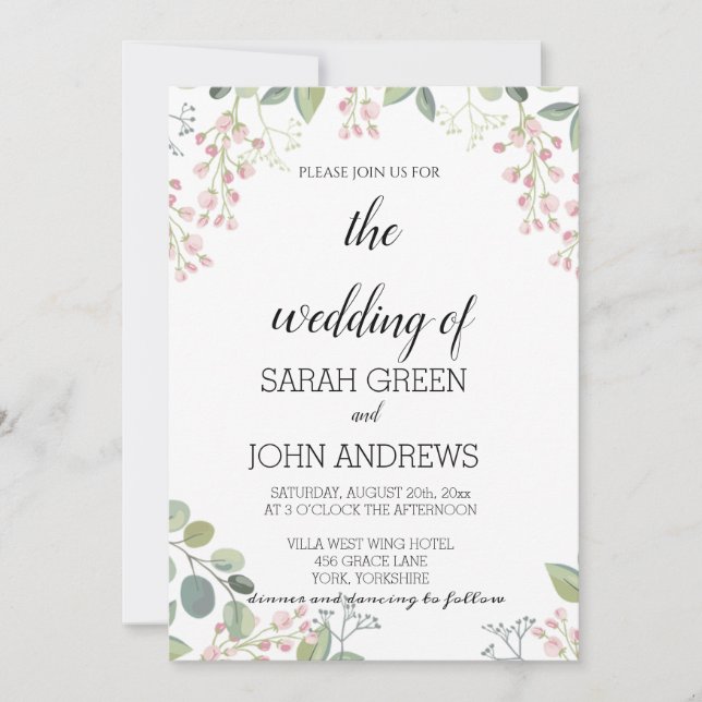 Convite Casamento Elegante Rustic Greenery Watercolor (Frente)