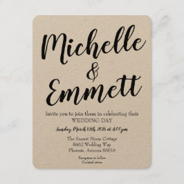 Convite Casamento Elegante Rustic Kraft - Script de Caligr