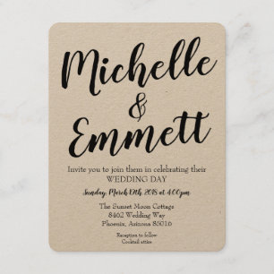 Convite Casamento Elegante Rustic Kraft - Script de Caligr