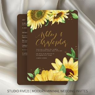 Convite Casamento Elegante Rustic Sunflower Brown All-in-O