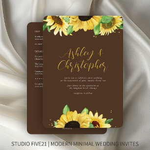 Convite Casamento Elegante Rustic Sunflower Brown All-in-O