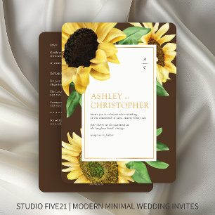 Convite Casamento Elegante Rustic Sunflower Brown All-in-O