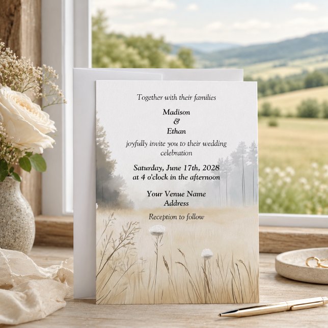 Convite Casamento Elegante Rústico com Árvores de Pinheiro (Criador carregado)