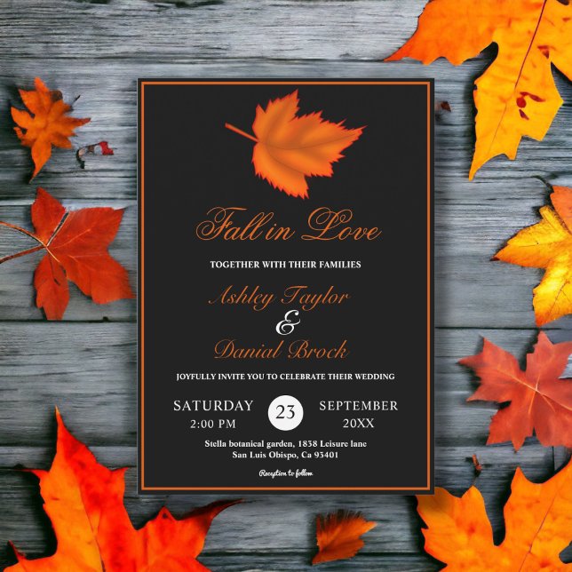 Convite Casamento Elegante Rústico Preto Branco Laranja Ou (Criador carregado)