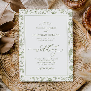 Convite Casamento Elegante Sage Green Chinoiserie