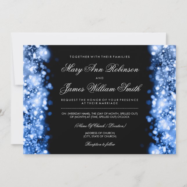 Convite Casamento Elegante Salve A Data Luzes Azuis (Frente)