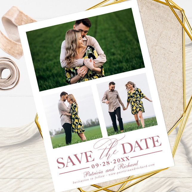 Convite Casamento Elegante Save The Date 3 Colagem de Foto (Criador carregado)