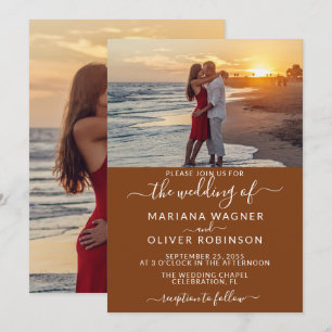 Convite Casamento Elegante Script Boho Marrom Foto