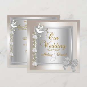 Convite Casamento Elegante Sépia Dourado Prata Branco Pomb