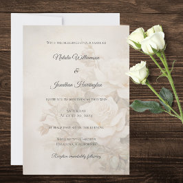 Convite Casamento Elegante Silhueta Rosa Marfim Vintage