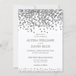 Convite Casamento Elegante Silver Faux Foil Confetti