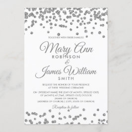 Convite Casamento Elegante Silver Faux Glitter Confetti