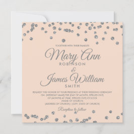 Convite Casamento Elegante Silver Faux Glitter Confetti Bl