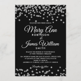 Convite Casamento Elegante Silver Faux Glitter Confetti Pr