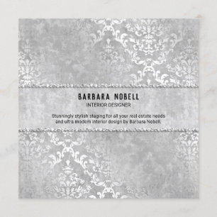 Convite Casamento Elegante Silver Glimmer Damask