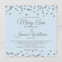 Convite Casamento Elegante Silver Glitter Confetti Azul de