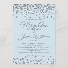 Convite Casamento Elegante Silver Glitter Confetti Azul de