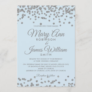 Convite Casamento Elegante Silver Glitter Confetti Azul de