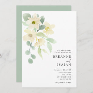 Convite Casamento Elegante Simple Watercolor Greenery