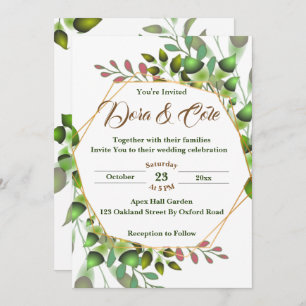 Convite Casamento Elegante Simple Watercolor Greenery