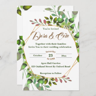 Convite Casamento Elegante Simple Watercolor Greenery