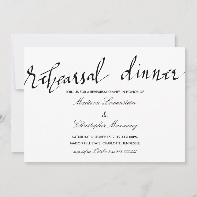 Convite Casamento elegante simples da tipografia do jantar (Frente)