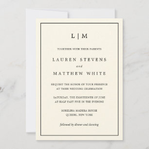 Convite Casamento Elegante Simples De Creme Monograma