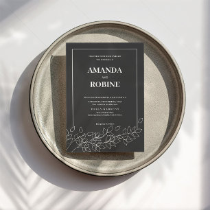 Convite Casamento Elegante Simples e Branco Negro