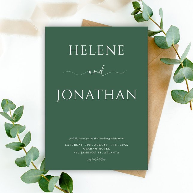 Convite Casamento Elegante Simples e Moderno Verde (Green Modern Minimalist Simple Elegant Wedding Invitation)