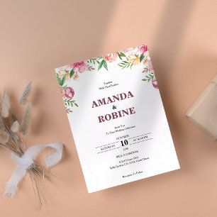 Convite Casamento Elegante Simples Floral