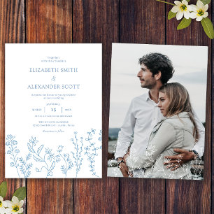 Convite Casamento Elegante Simples Foto Flor Silvestre Vin