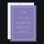 Convite Casamento Elegante Simples Monograma Roxo Mínimo<br><div class="desc">Simples convite de casamento com um design moderno, mas elegante, com seu monograma de duas letras no topo e seus detalhes cercados por uma fina fronteira. As fontes e as cores de fundo podem ser alteradas para qualquer cor desejada clicando no botão "personalizar". Um design chic e na moda que...</div>