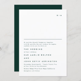 Convite Casamento Elegante Simples Monograma Verde Emerald