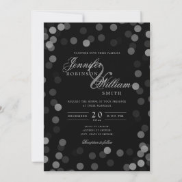 Convite Casamento Elegante Simples Prata Confetti Preto