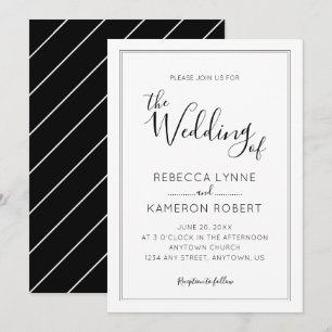 Convite Casamento elegante simples preto e branco